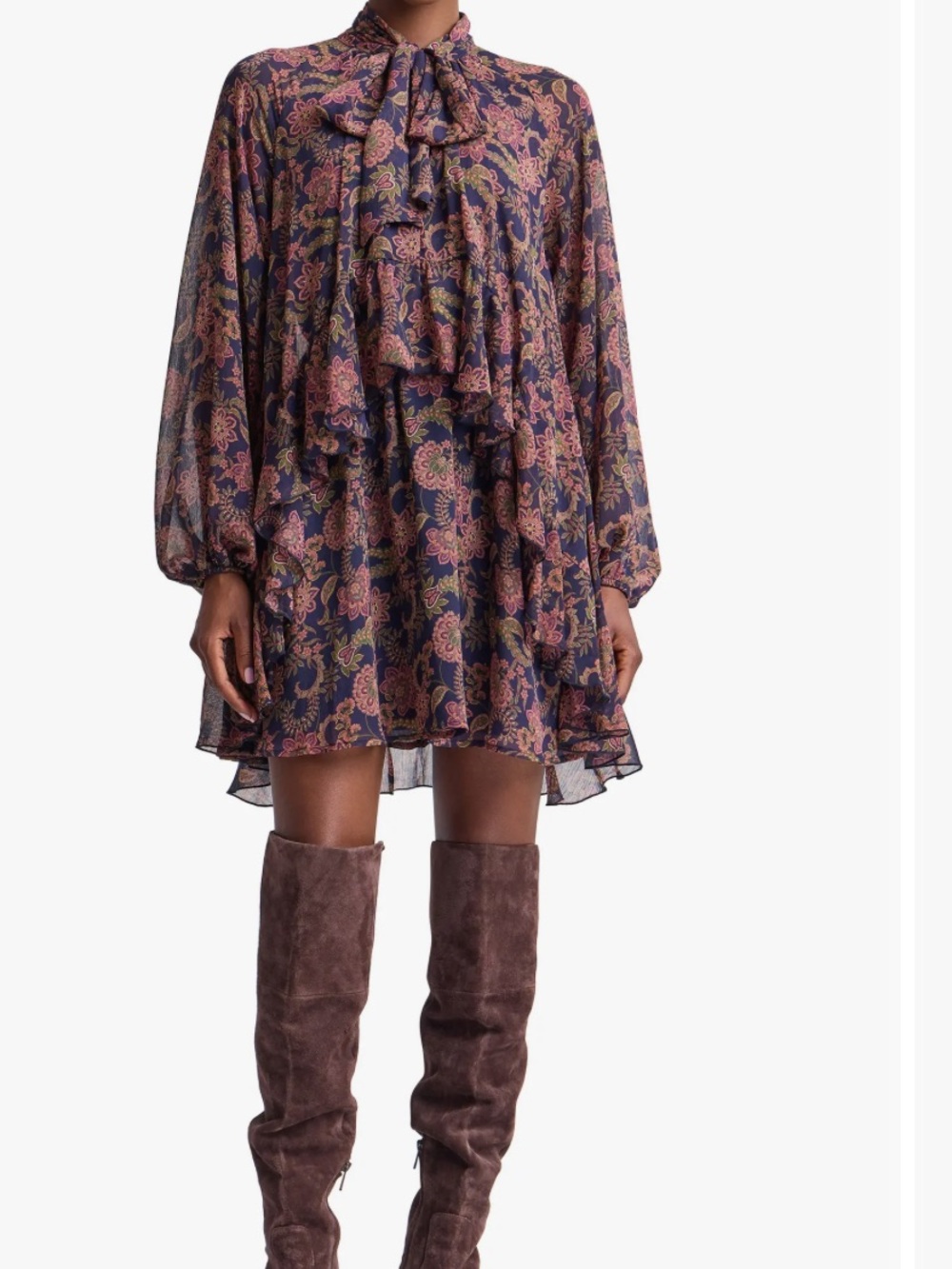 Avec Les Filles Ruffled dress paisley NWT